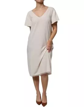 Белое платье-миди с короткими рукавами и V-образным вырезом Peserico