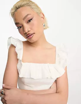 Белое платье миди с оборками и льном & Other Stories