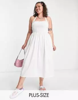 Белое платье миди с присборенной тесьмой COLLUSION Plus