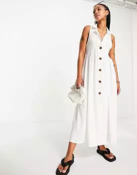 Белое платье миди с воротником и пуговицами ASOS DESIGN