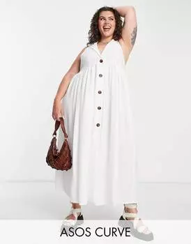 Белое платье миди с воротником на пуговицах ASOS DESIGN Curve