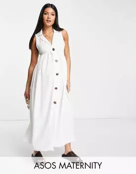 Белое платье миди с воротником на пуговицах ASOS DESIGN Maternity Maternity