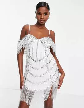 Белое платье мини с корсетом и драпировкой на бретелях ASOS LUXE ASOS LUXE