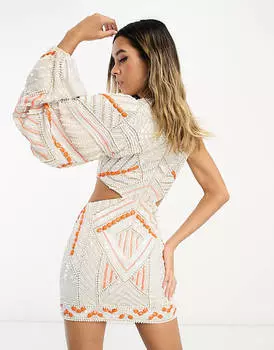 Белое платье мини с одним рукавом и вырезом ASOS DESIGN