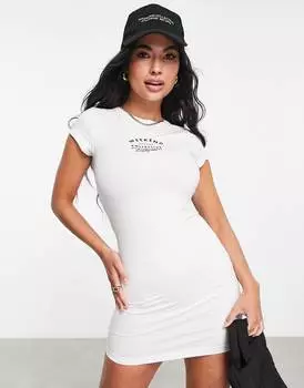 Белое платье мини с рисунком спереди и коротким рукавом ASOS Weekend Collective