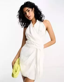 Белое платье мини с воротником-халтер и поясом ASOS Design