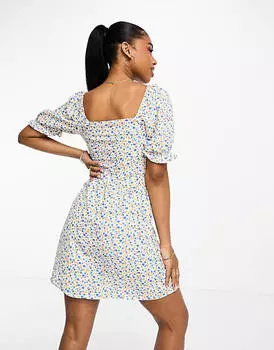 Белое платье мини со сборками спереди Pieces