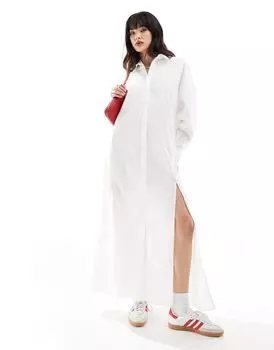 Белое платье-рубашка макси с высоким двойным разрезом ASOS DESIGN