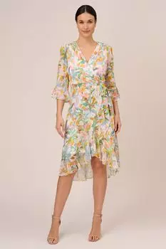 Белое платье с цветочным принтом и имитацией конверта Adrianna Papell, белый