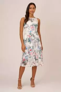 Белое платье с цветочным принтом и вуалью Adrianna Papell, белый