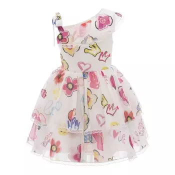 Белое платье с открытыми плечами в стиле поп-графики Mimi Tutu, белый