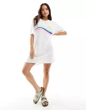 Белое пляжное мини-платье-футболка Pieces 'Surf Club'