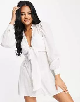Белое пляжное платье мини ASOS DESIGN Dobby