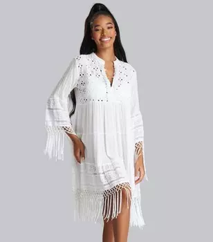 Белое пляжное платье с кружевной бахромой South Beach Broderie South Beach, белый