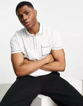 Белое поло из пике с черной строчкой и карманом ASOS DESIGN