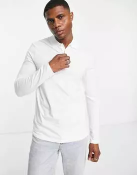 Белое поло с длинными рукавами из хлопкового джерси ASOS DESIGN - WHITE