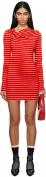Белое полосатое мини-платье MSGM, красный