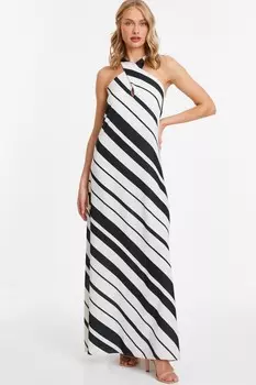 Белое полосатое платье-макси с бретелью через шею QUIZ Clothing