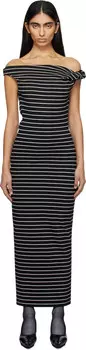 Белое полосатое платье миди MSGM, черный