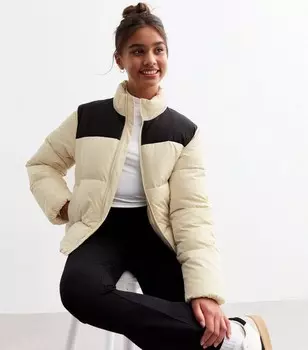 Белое пуховик с высоким воротником для девочек New Look, белый