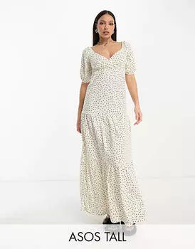 Белое ярусное платье миди с короткими рукавами и запахом ASOS DESIGN Tall