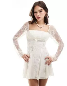 Белое расклешенное платье мини с кружевным бантом ASOS DESIGN