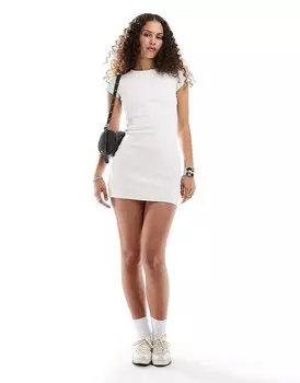 Белое рубчатое платье мини в рубчик с короткими рукавами Daisy Street