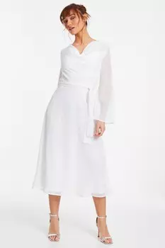 Белое шифоновое платье миди в горошек с воротником-хомут QUIZ Clothing