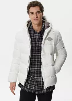 Белое стеганое мужское пальто с капюшоном Lacoste