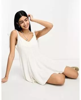 Белое свободное льняное платье мини с завязками и крестиком ASOS DESIGN ASOS DESIGN