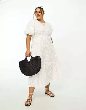Белое свободное платье макси с пышными рукавами River Island