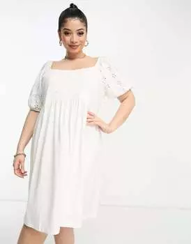 Белое свободное платье мини с изогнутым швом ASOS DESIGN Curve