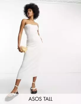 Белое трикотажное платье миди без бретелек ASOS DESIGN Tall