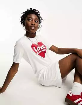 Белое трикотажное платье с логотипом в виде сердца Love Moschino