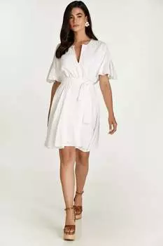 Белое вышитое платье с рюшами на рукавах Conquista, белый