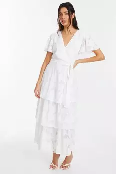 Белое жаккардовое многоярусное платье Midaxi QUIZ Clothing