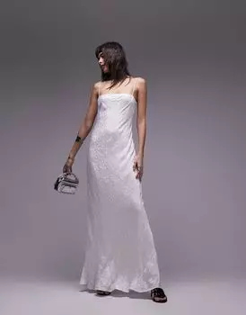 Белое жаккардовое платье-комбинация Topshop