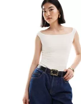 Белое жатое боди Bershka Bardot