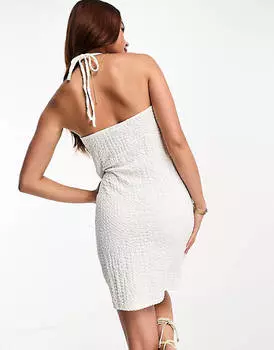 Белое жатое мини-платье с воротником-бретелькой Pieces