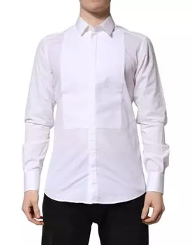 Белое золото хлопковый нагрудник платье формальная рубашка Dolce & Gabbana, White