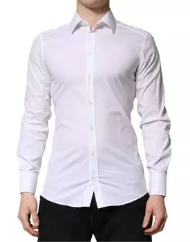 Белое золото с длинными рукавами мужская рубашка в деловом стиле Dolce & Gabbana, White