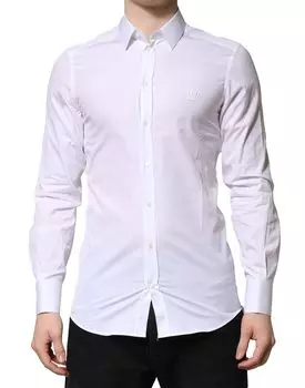 Белое золото с длинными рукавами мужская рубашка в деловом стиле Dolce & Gabbana, White