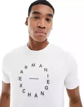 Белоснежная футболка Armani Exchange с круглой надписью-логотипом на груди