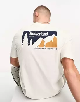 Белоснежная футболка Timberland с принтом «горы» на спине
