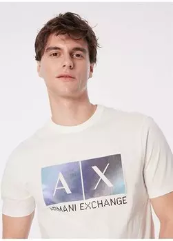 Белоснежная мужская футболка с круглым вырезом с принтом 3DZTJB ZJBYZ 1116 Armani Exchange