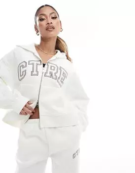 Белоснежная университетская худи на молнии The Couture Club — часть комплекта