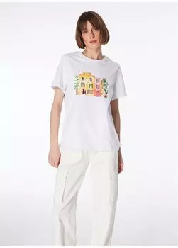 Белоснежная женская футболка с круглым вырезом с принтом F4SL-TST0640 Fabrika