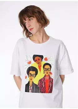 Белоснежная женская футболка с круглым вырезом с принтом F4SL-TST0207 Fabrika