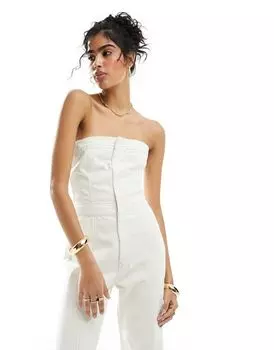 Белоснежный джинсовый комбинезон без бретелек ASOS DESIGN