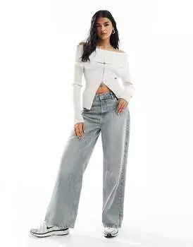 Белоснежный кардиган на молнии с открытыми плечами Weekday Vanna